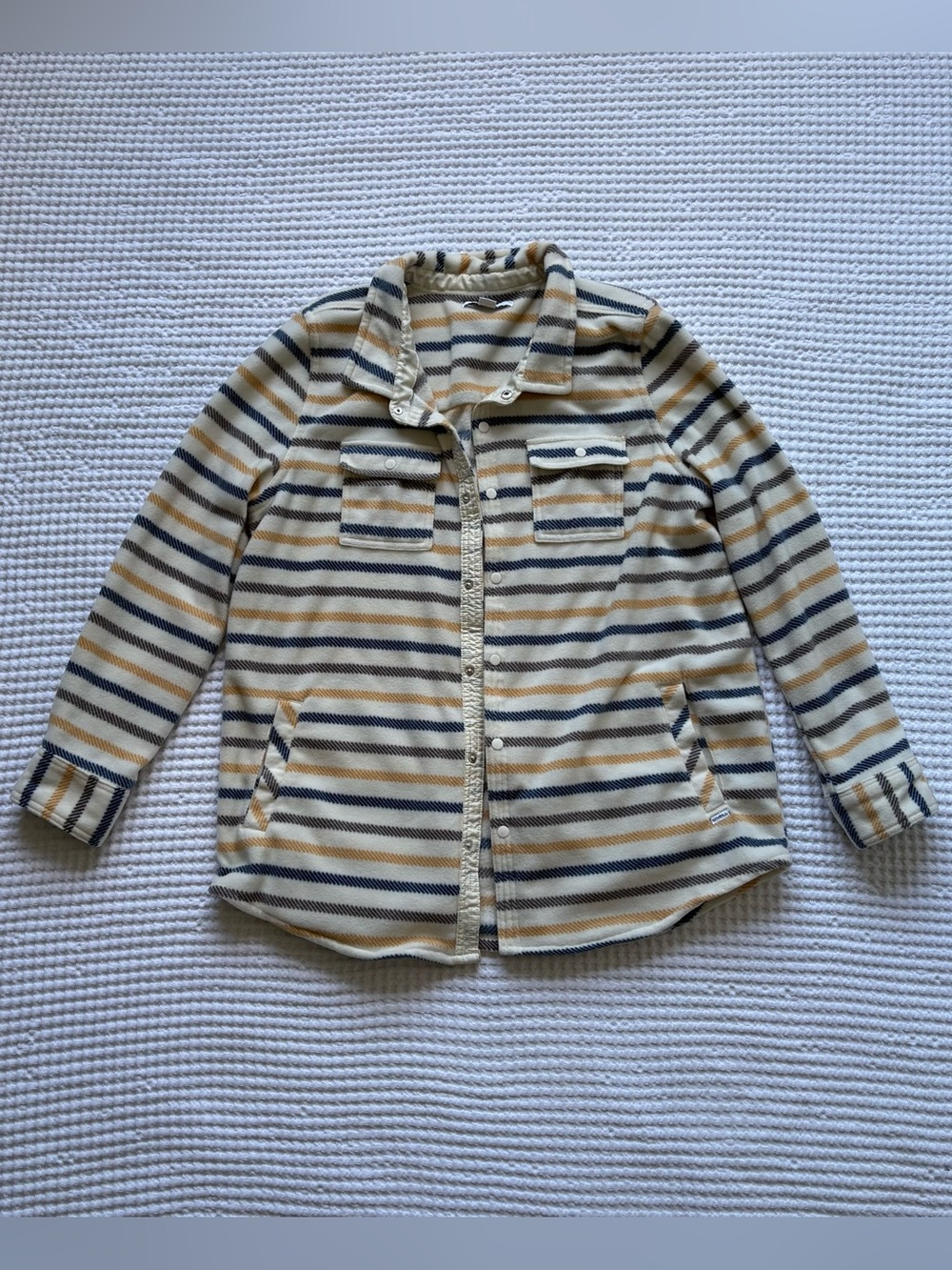 O'Neill Cream Stripe Fleece Shacket Snap Front Cozy Coastal Size XL